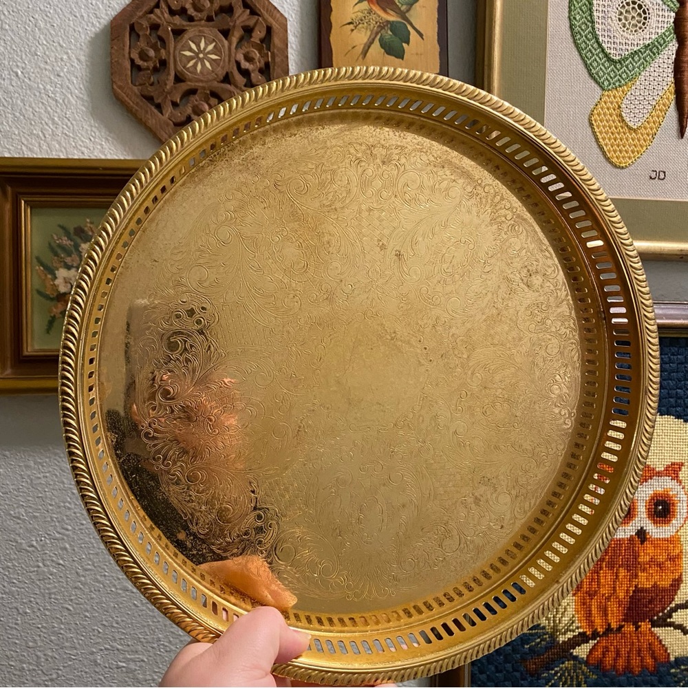 🍄SOLD🍄 Vintage Engraved Brass Tray
